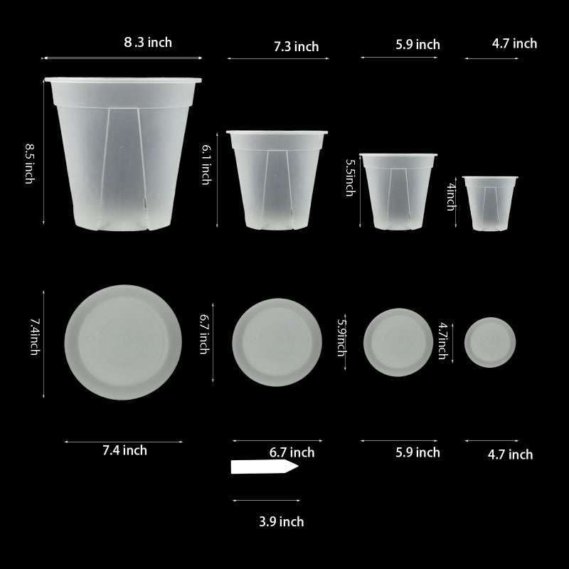 TineDew Large Clear pots for Plants 8 Sets 5/6/7/8 inch Thick Plastic Nursery pots for Plants with Drainage Holes for Monstera Plant Live Succulents etc - Indoor and Outdoor use - Image 3
